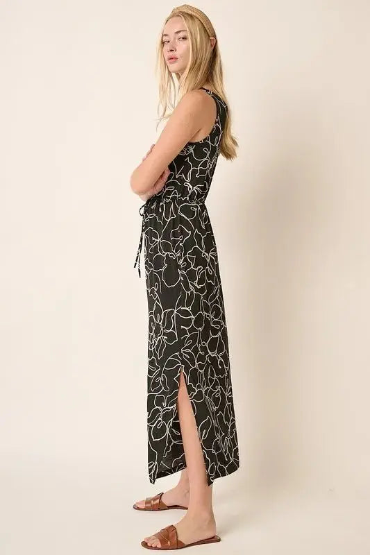 Mittoshop Side Slit Flower Print V-Neck Sleeveless Dress - Love Salve
